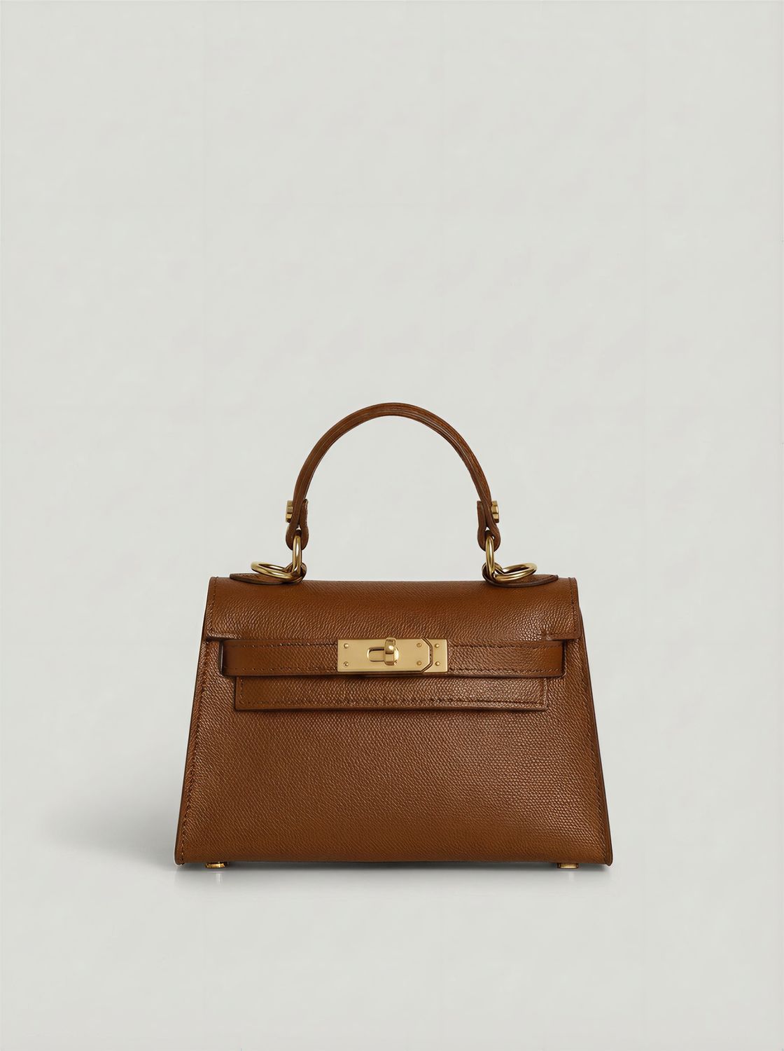 Genuine Saffiano leather handbag with strap, made in italy, Color: brown