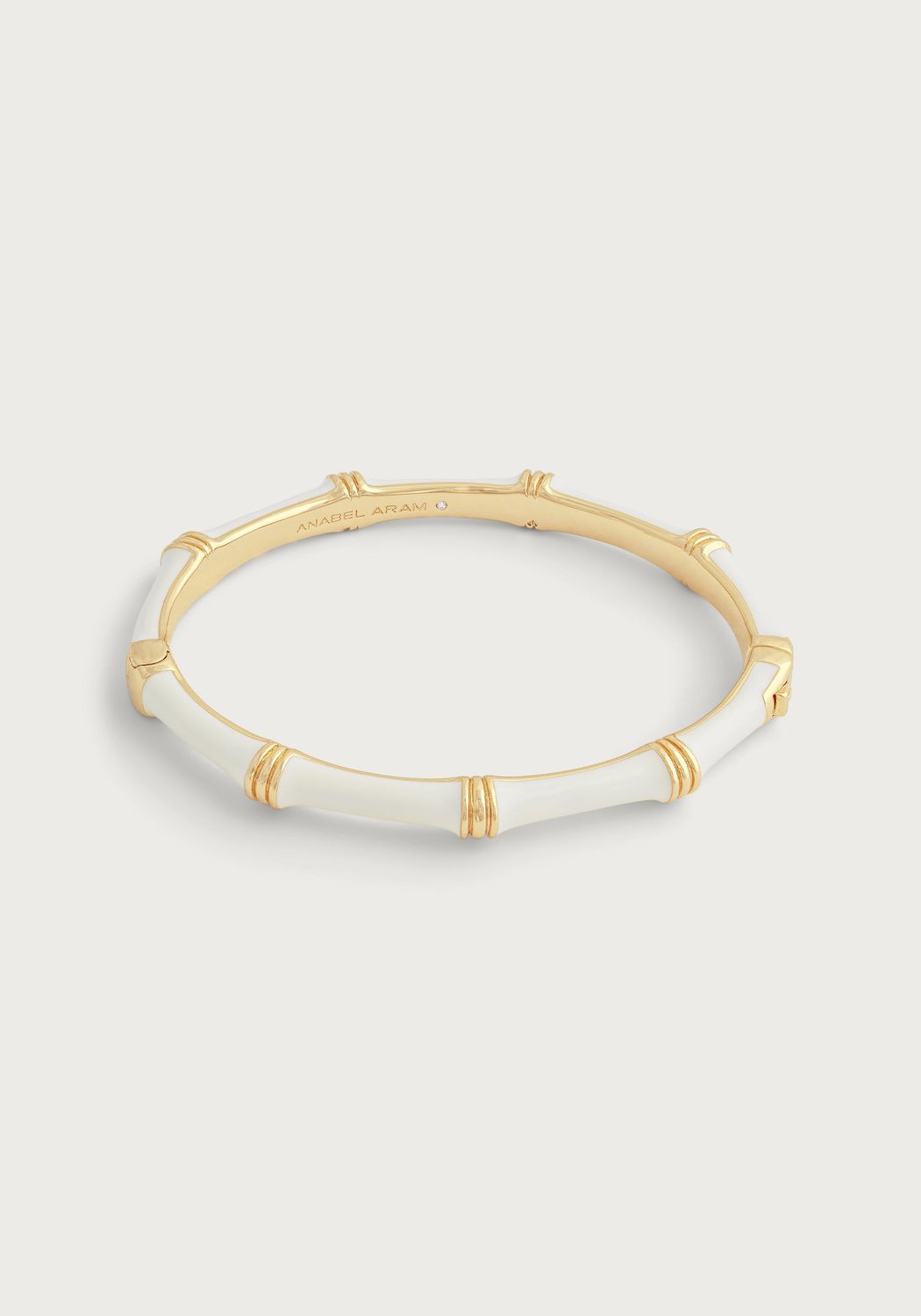 Bamboo Enameled Hinged Bangle, Color: Crème