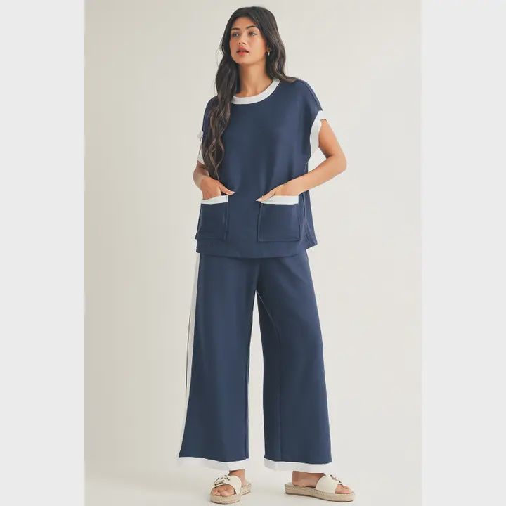 COLOR BLOCK POCKET/WIDE LEG PANTS SET