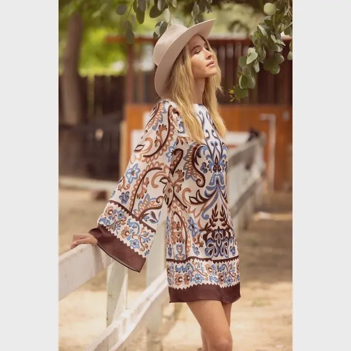 BORDER PRINT MINI DRESS