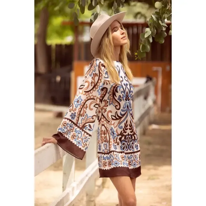 BORDER PRINT MINI DRESS