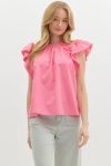 T26015 PINK SHORT SLEEVE RUFFLE TOP