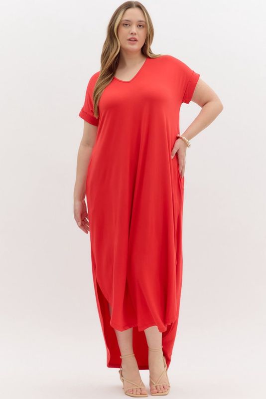 3357P TANGERINE V-NECK MAXI DRESS