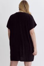 7246P Textured Terry V-Neck short Sleeve Mini Dress