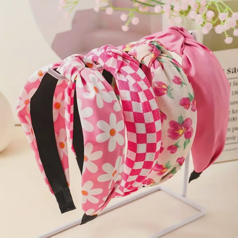 Pink Daisy Spring  Knotted Headbands
