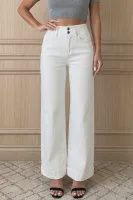 White 2-Button High Waist Wide Leg Jeans