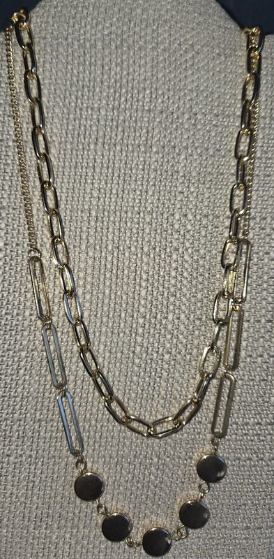 Paper Clip &amp; Circle Gold Layer 2 PCS Necklace