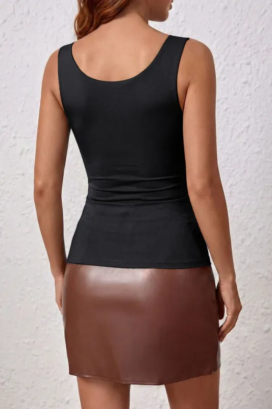 Solid Color Wide Strap Splicing Athleisure Tank Top