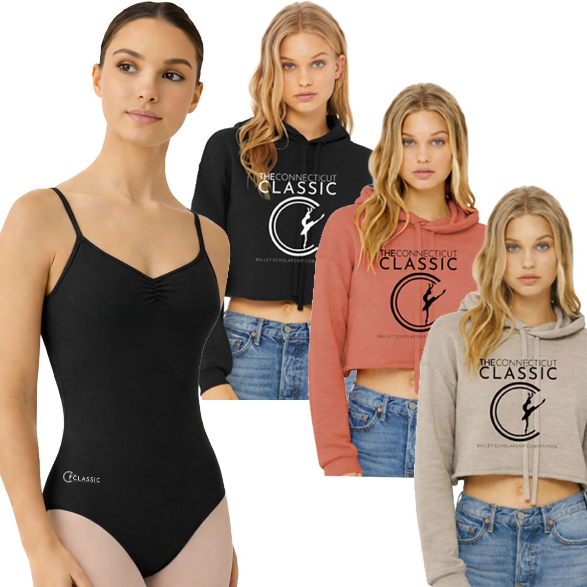 Connecticut Classic Crop Sweatshirt - Cami Leotard Bundle - Black