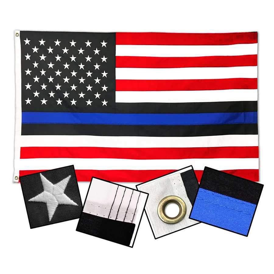 DuraSleek - Red White &amp; Blue , Thin Blue Line American Flag - Sewn &amp; Embroidered 3x5