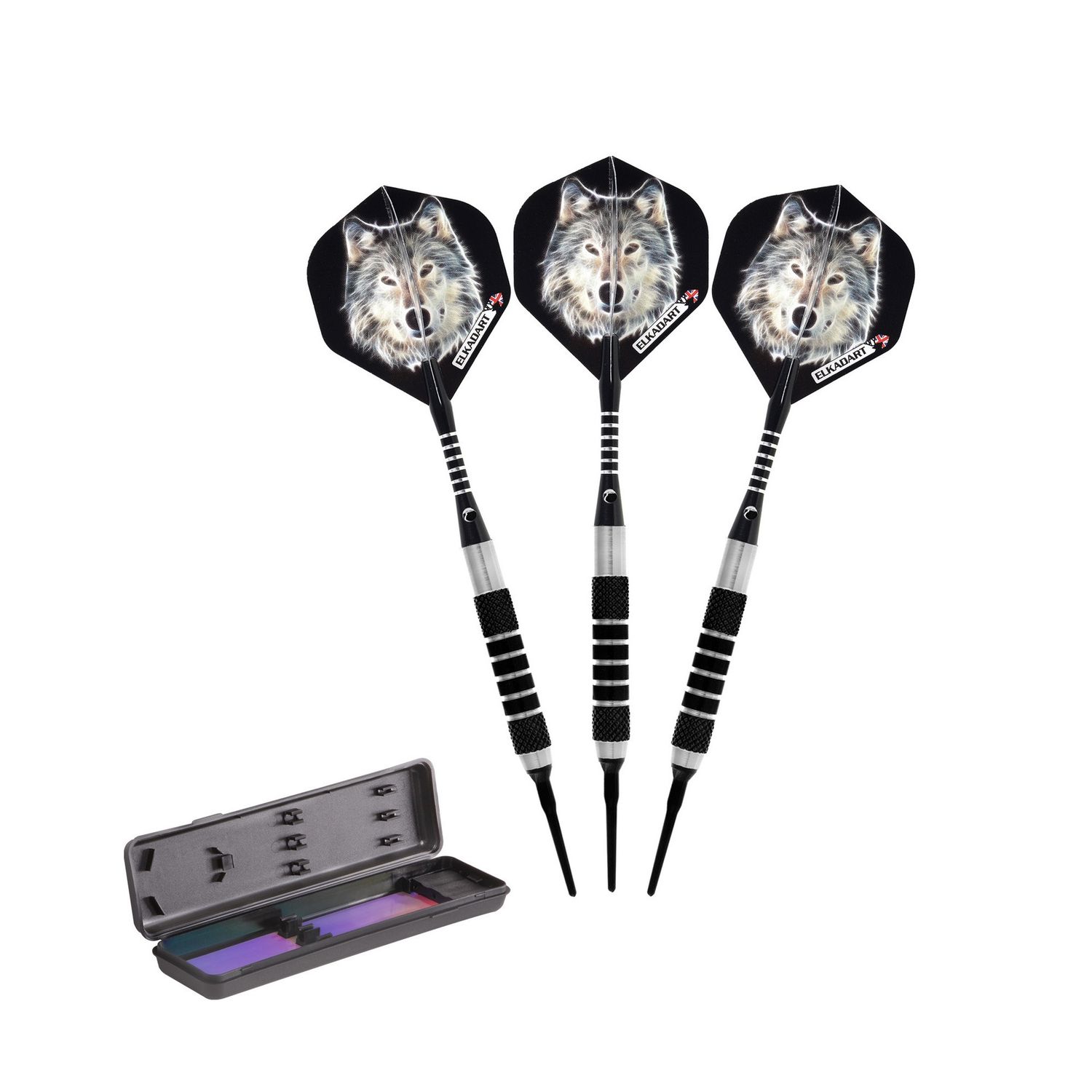 Elkadart Lone Wolf Soft Tip Darts Silver With Black Knurling 14 Grams