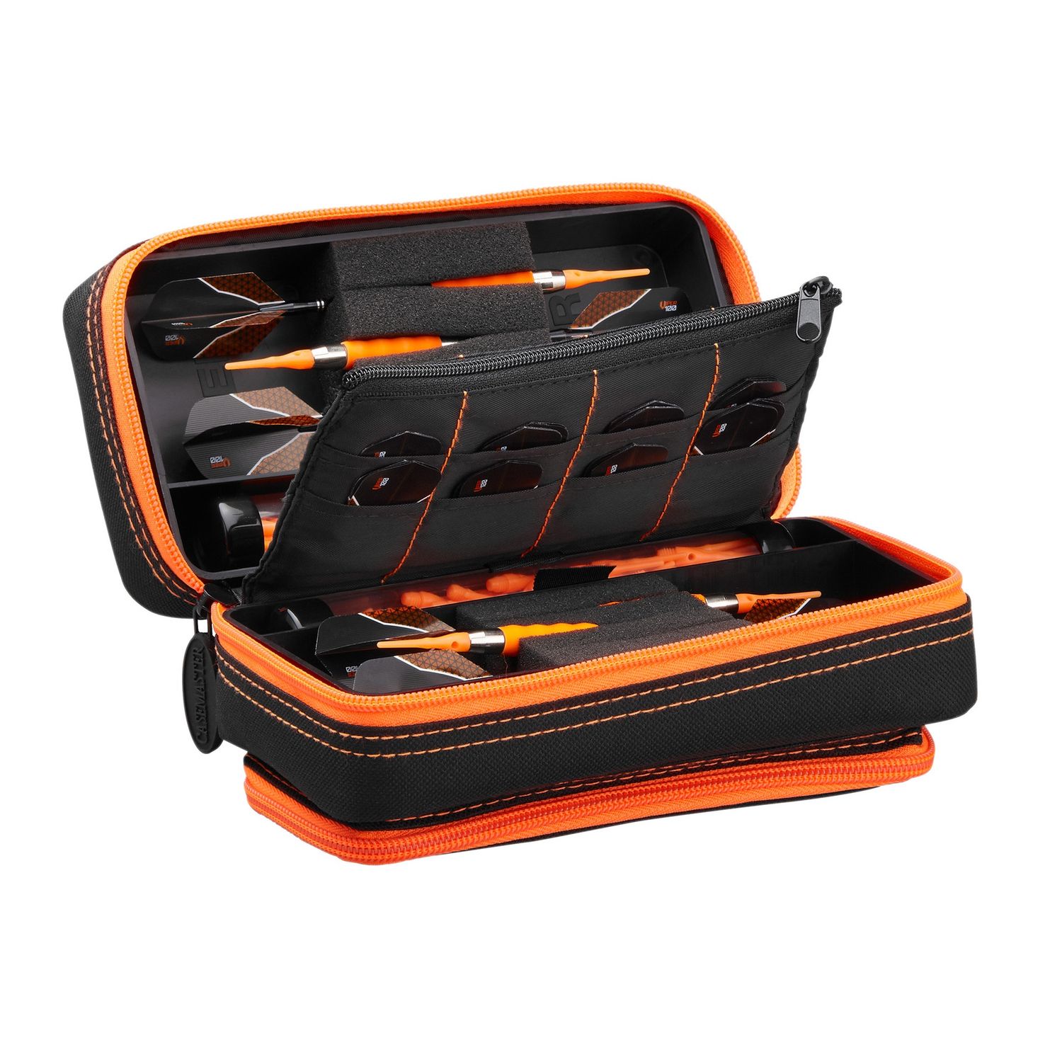 Casemaster Plazma Plus Dart Case Black with Orange Zipper and Phone Pocket