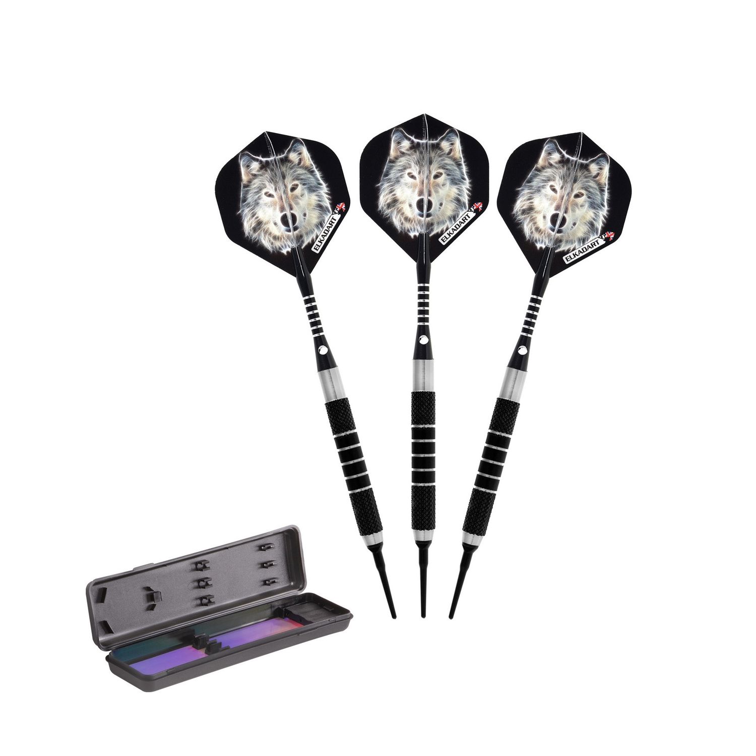 Elkadart Lone Wolf Soft Tip Darts Silver With Black Knurling 18 Grams