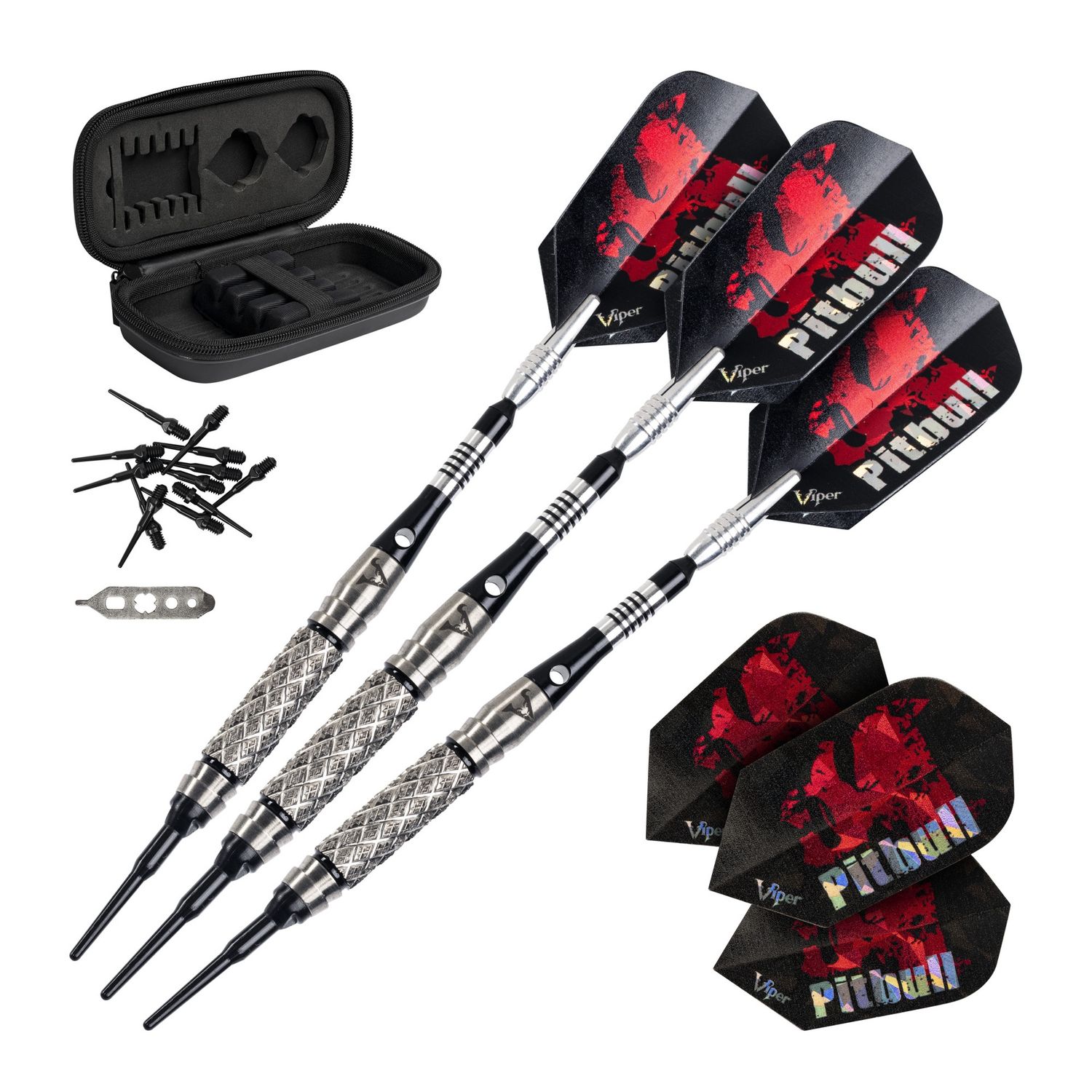 Viper Pitbull 90% Tungsten Soft Tip Darts Diamond Cut and Shark Fin Barrel 18 Grams