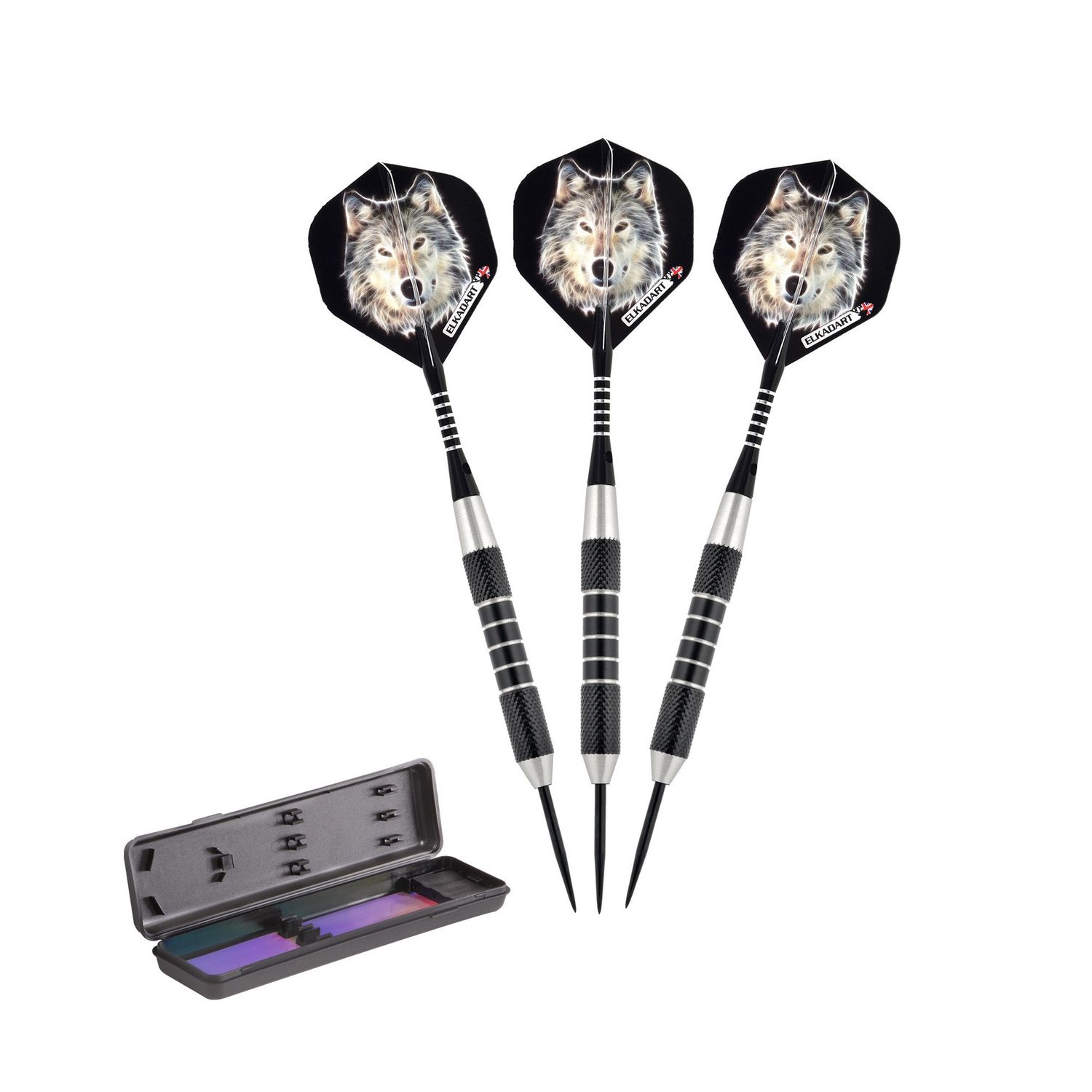 Elkadart Lone Wolf Steel Tip Darts Silver With Black Knurling 21 Grams