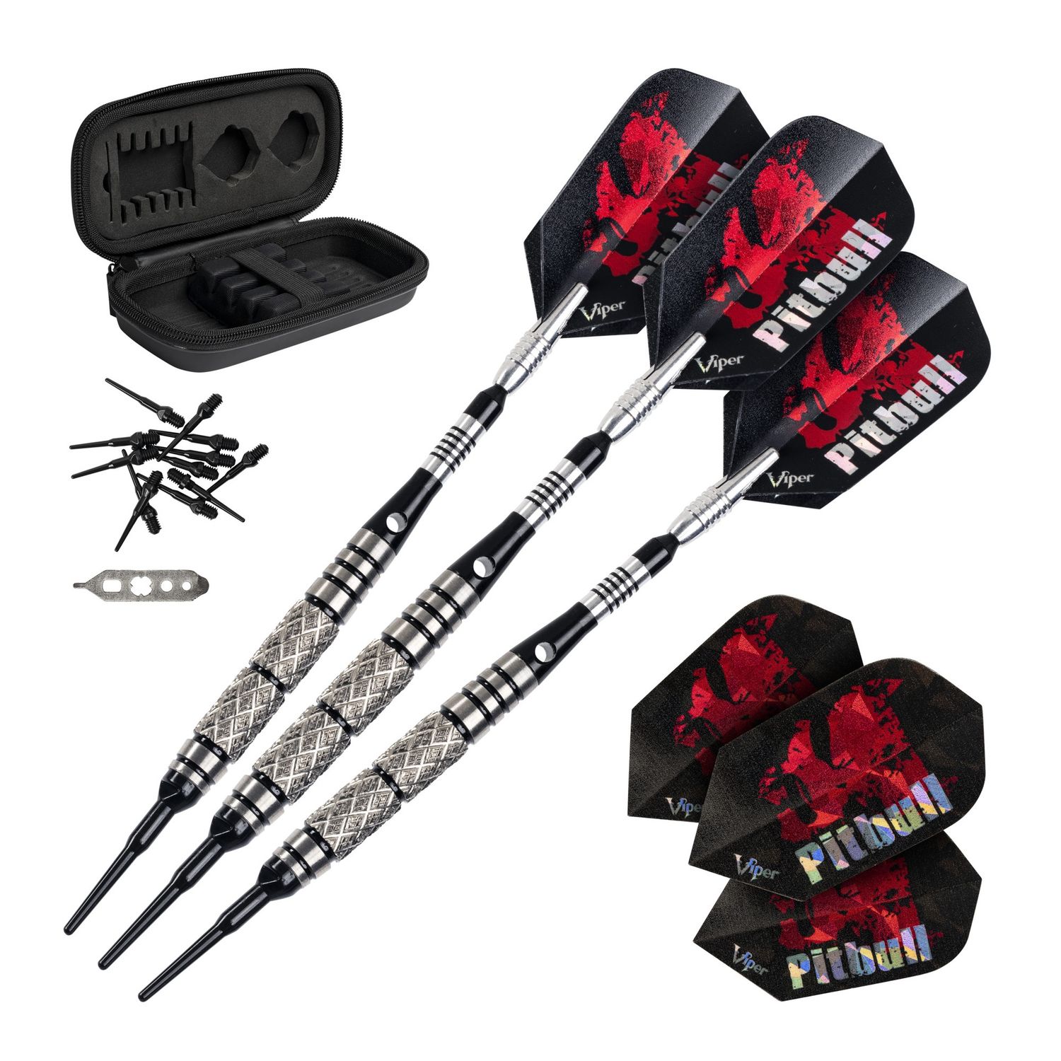Viper Pitbull 90% Tungsten Soft Tip Darts Diamond Cut and Ringed Barrel 18 Grams