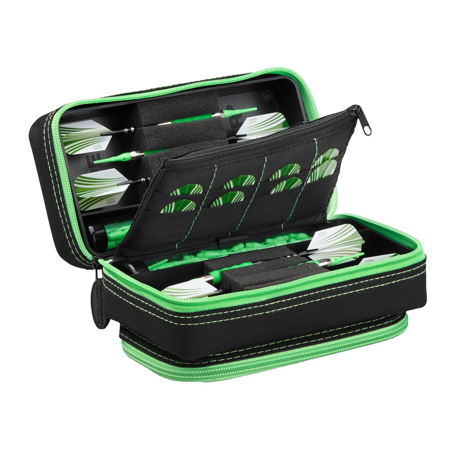 Casemaster Plazma Plus Dart Case Black with Green Zipper and Phone Pocket
