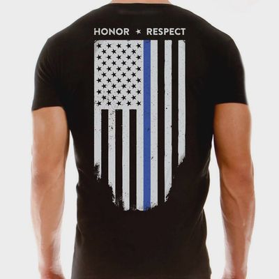 Men's T-Shirt - Thin Blue Line Flag - Honor &amp; Respect