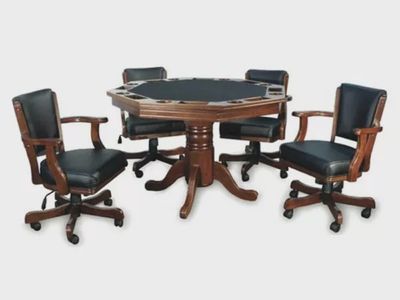 Octagonal Poker Table Set w/ 4 Chairs Espresso