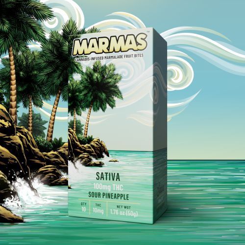 Marmas Sour Pineapple Gummies SATIVA 100mg 10pk - NWCS Marmas Sour Pineapple Gummies SATIVA 100mg 10pk - NWCS