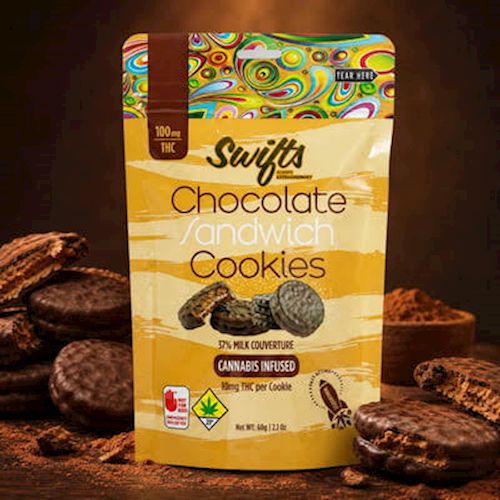 Swifts Edibles - Choc Cov-Sand Cookie-100mg - Hybrid - 60g Swifts Edibles - Choc Cov-Sand Cookie-100mg - Hybrid - 60g