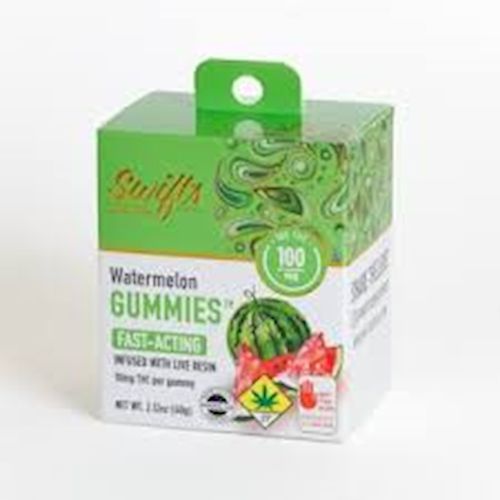 Swifts Edibles - Gummies LIVE Resin-Watermelon-100mg - Watermelon - Regular - THC - Hybrid - 60g