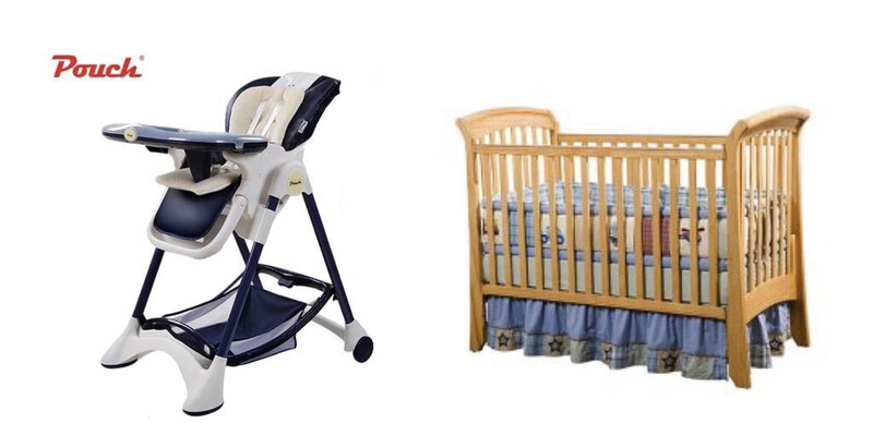 Wooden Baby Crib with Linen and Mosquito Net + Luxury Multifunctional High Chair Please message us to check availability before ordering via chat.