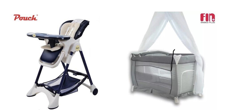 Luxury Portable Baby Cot with Linen & Mosquito Net + Luxury Multifunctional High Chair