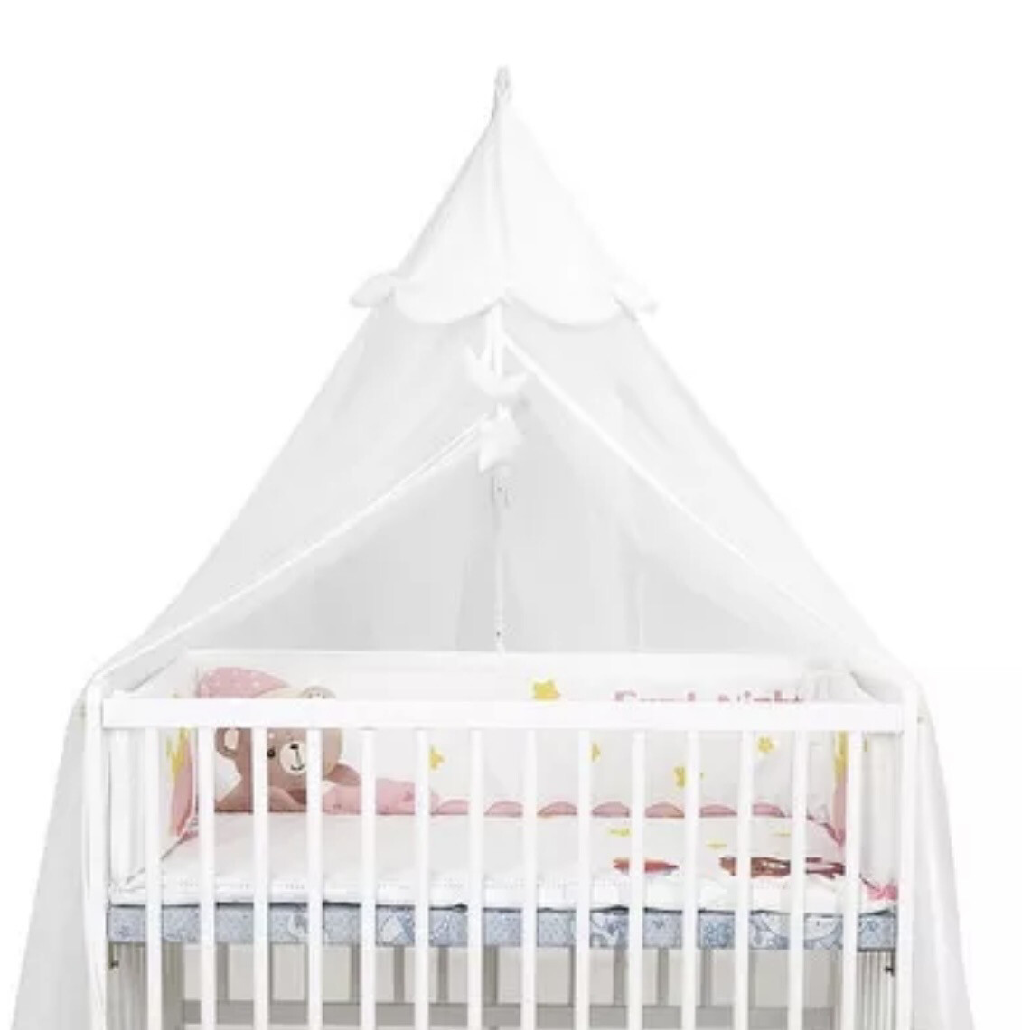Wooden Baby Crib with Linen and Mosquito Net + High Chair Please message us to check availability before ordering via chat.
