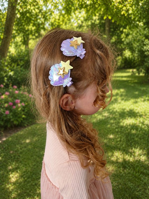 Barrettes coquillages irisés violets