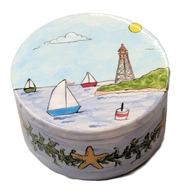 Marblehead Ceramics - Round Box Harbor Scene