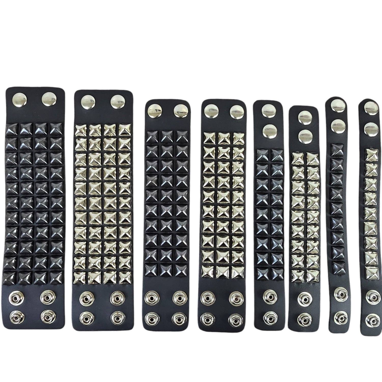 SILVER PYRAMID STUDDED LEATHER  SNAP BRACELET