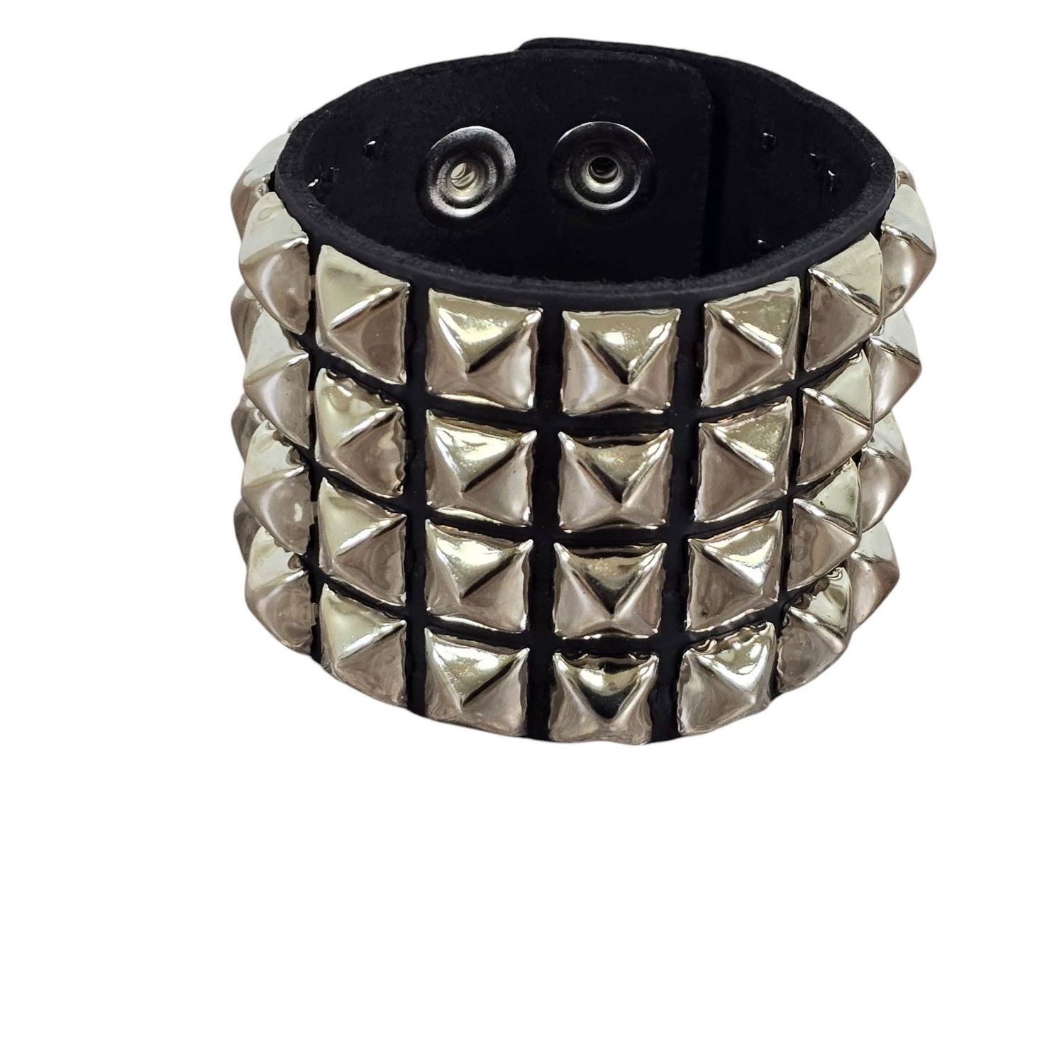 SILVER PYRAMID STUDDED LEATHER  SNAP BRACELET