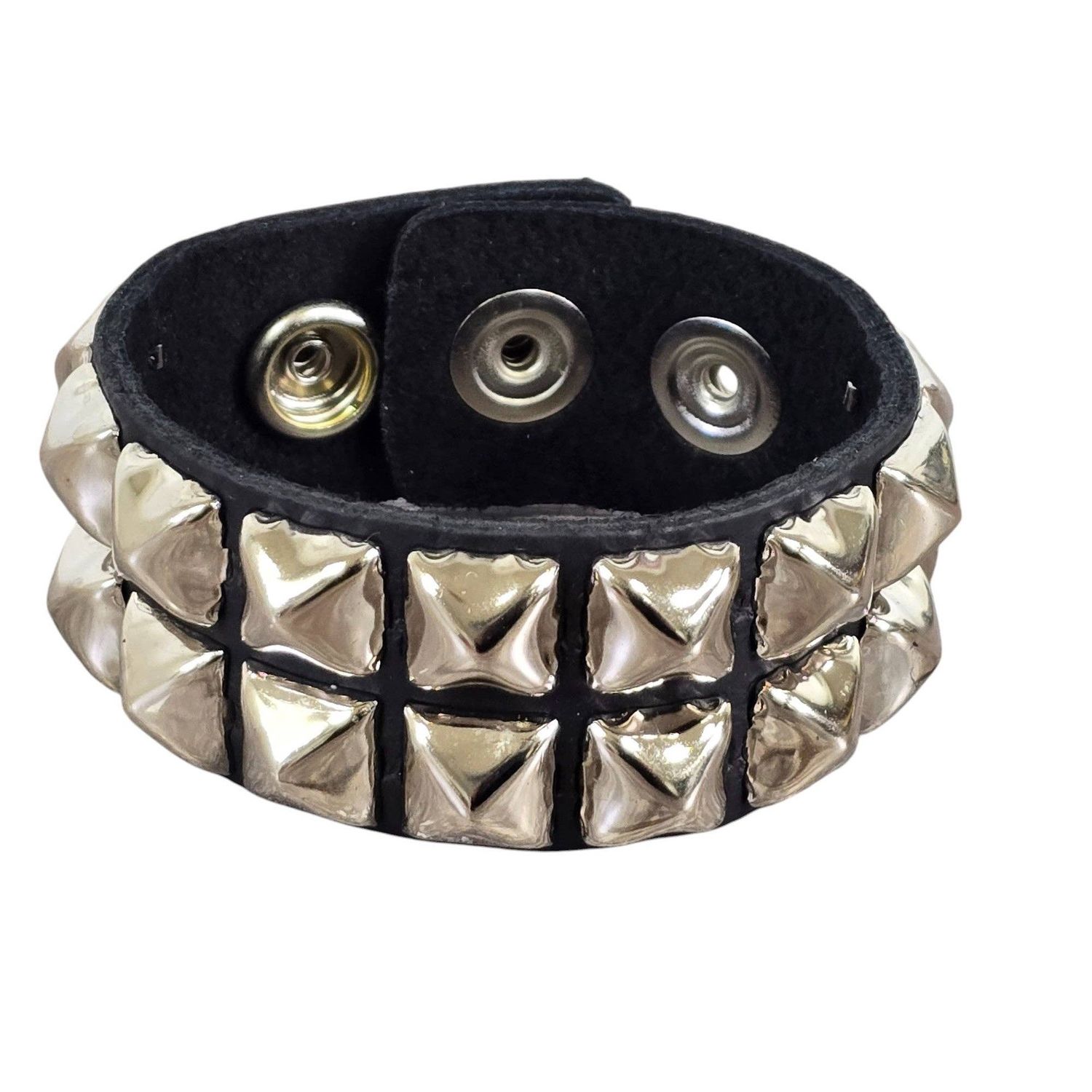 SILVER PYRAMID STUDDED LEATHER  SNAP BRACELET