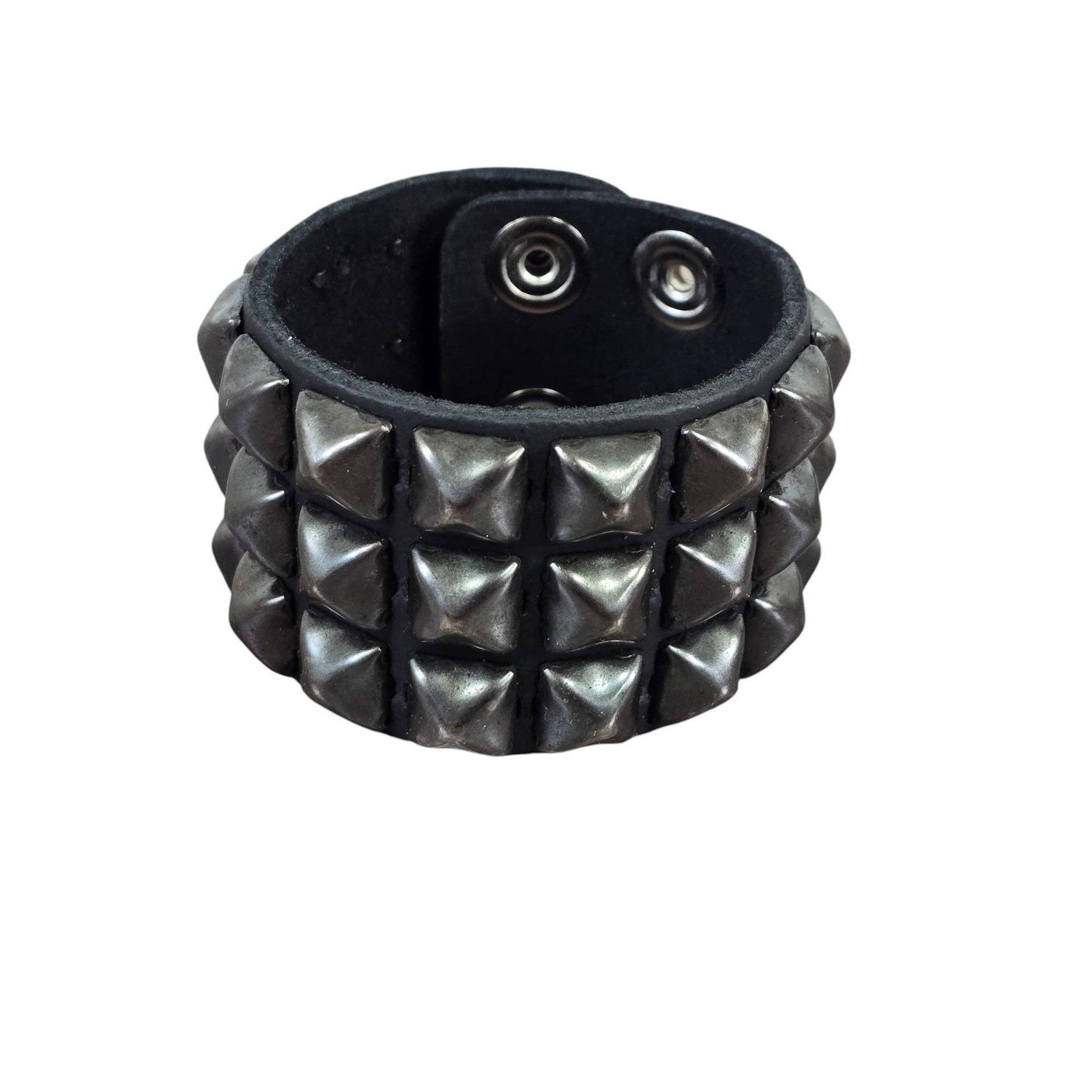 SILVER PYRAMID STUDDED LEATHER  SNAP BRACELET