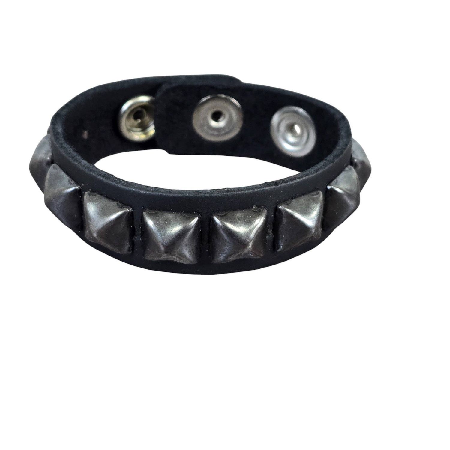 SILVER PYRAMID STUDDED LEATHER  SNAP BRACELET