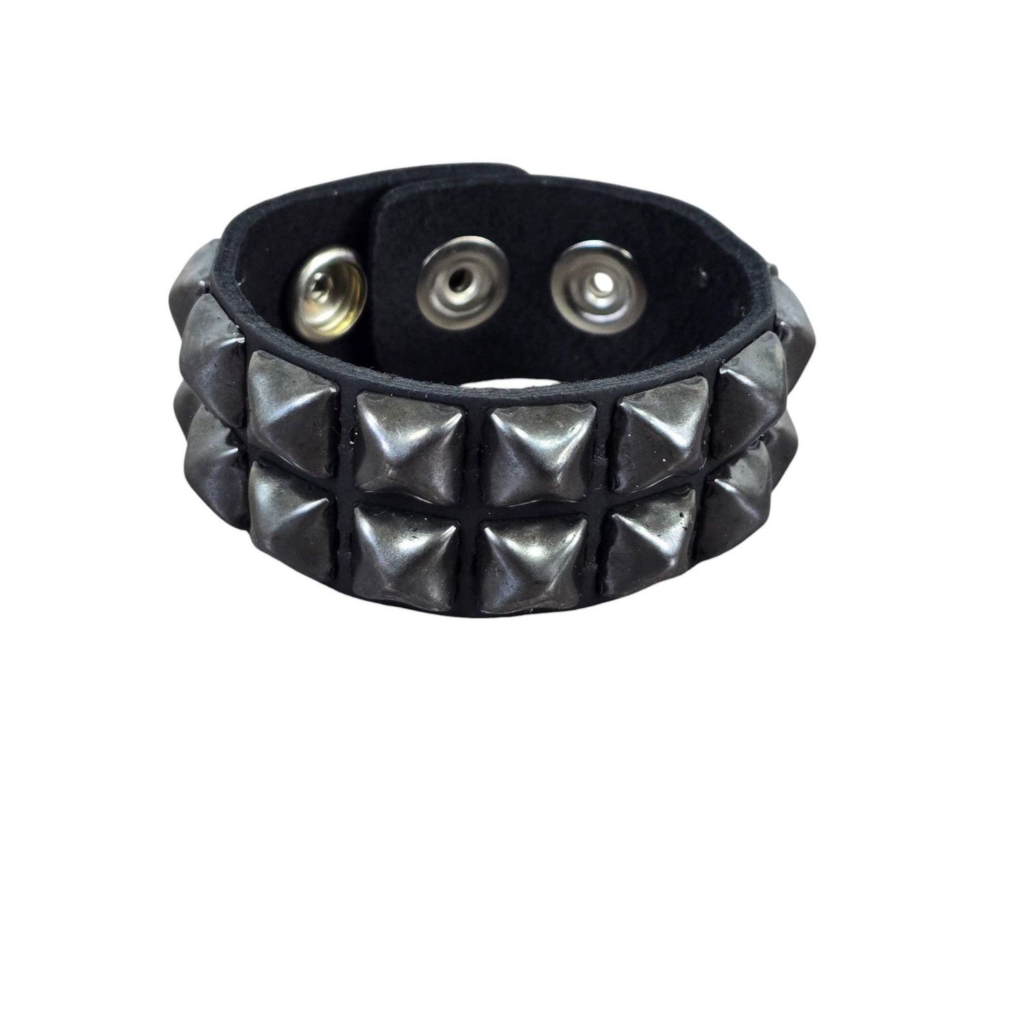 SILVER PYRAMID STUDDED LEATHER  SNAP BRACELET