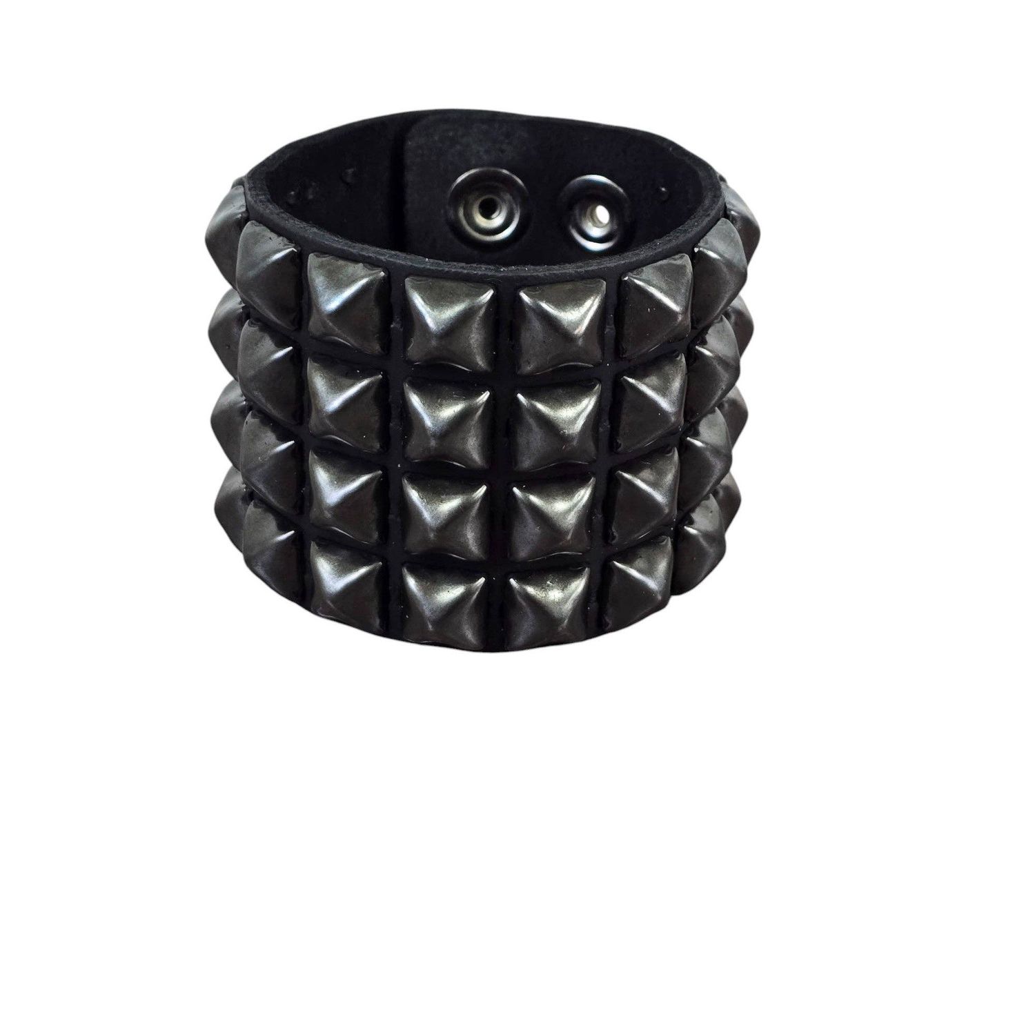 SILVER PYRAMID STUDDED LEATHER  SNAP BRACELET