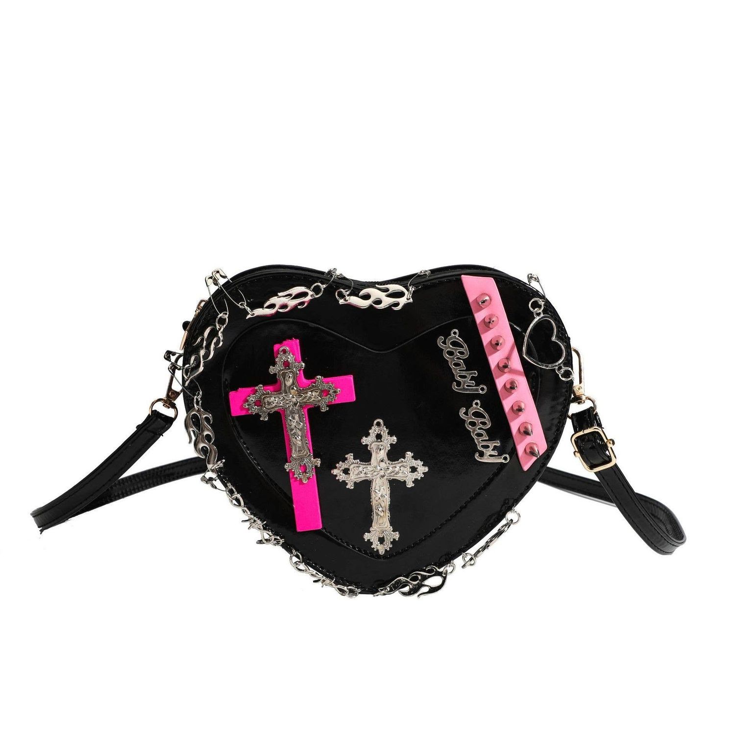 Gothic Cross Punk Stud Heart Shoulder Bag
