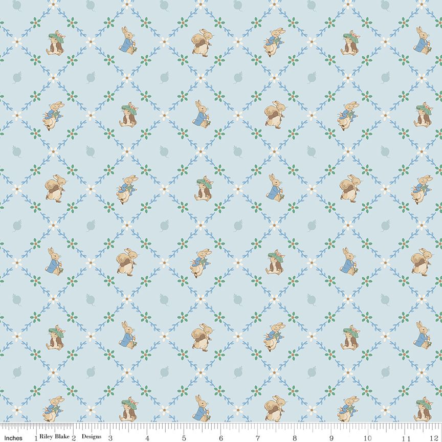 Peter Rabbit &amp; Benjamin Bunny Lattice Blue C17254R-BLUE