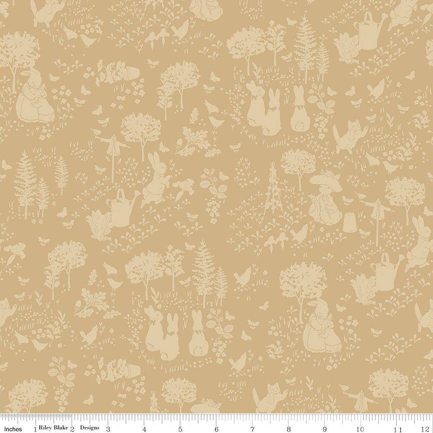 Peter Rabbit &amp; Benjamin Bunny Tonal Garden Tan C17251R-TAN
