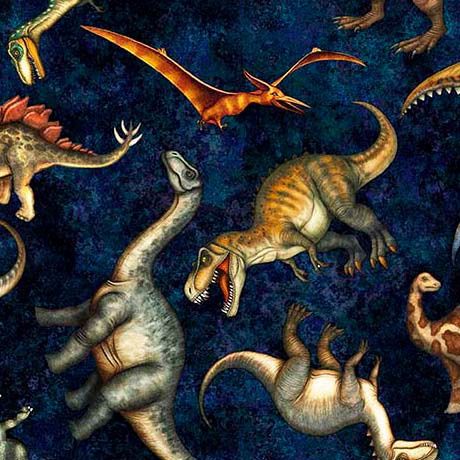 Savage Kingdom -Tossed Dinosaurs - Navy
