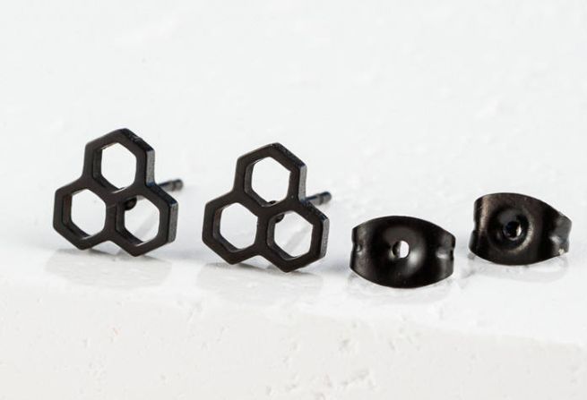 Honeycomb Earrings, Colour: Black