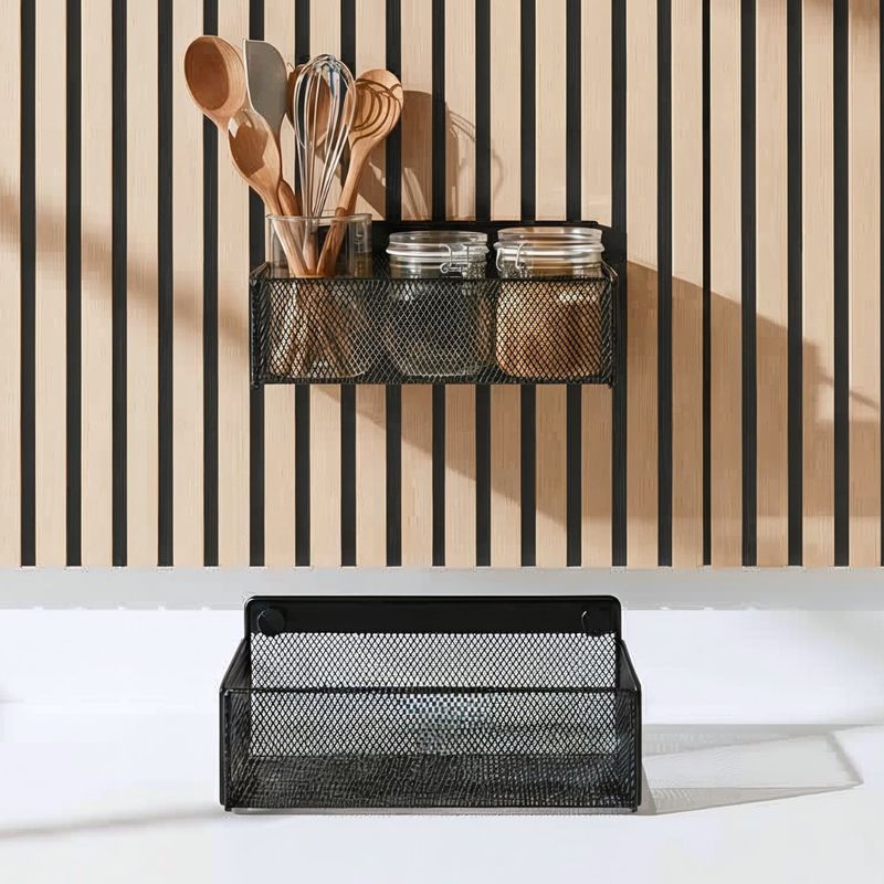 Wandkorb Metall schwarz– kein Bohren – Zubehör für Akustikpaneele Wandkorb Metall schwarz– kein Bohren – Zubehör für Akustikpaneele