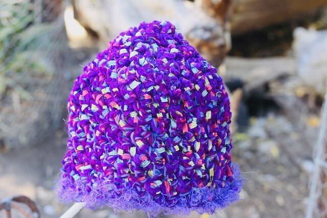 SALE was $74 Purple Queen super thick purple velvet beanie woven with ribbon