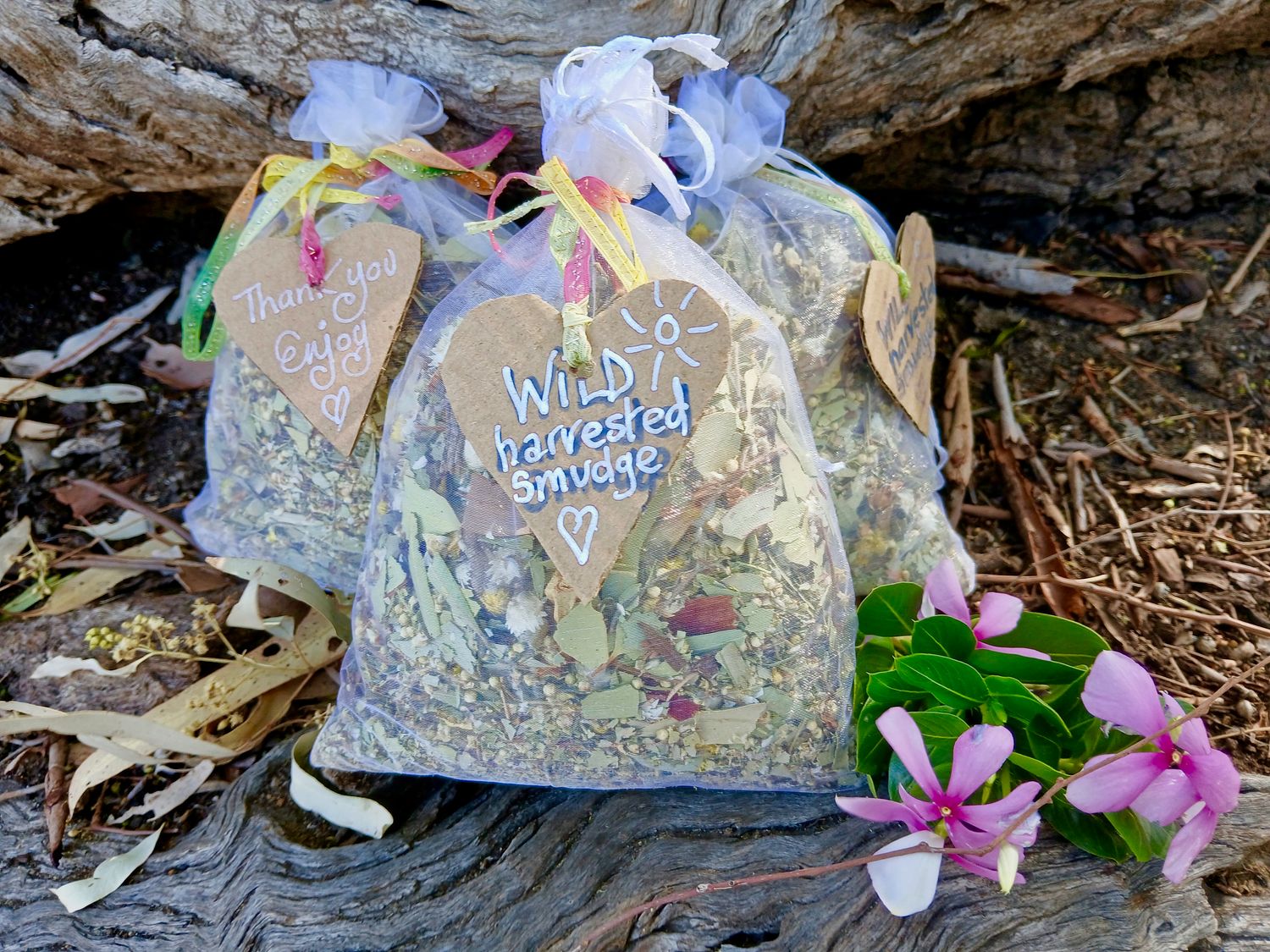Death of the OLD Birth of the Sacred.  Wild harvested Smudge Mix with gum leaves, barks, pine sap, spinifex resin, golden blossoms , sandalwood leaves &amp; flowers- our most POWERFUL blend YET