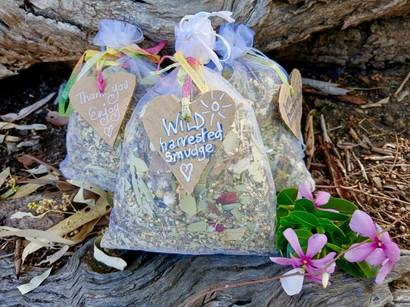 Death of the OLD Birth of the Sacred.  Wild harvested Smudge Mix with gum leaves, barks, pine sap, spinifex resin, golden blossoms , sandalwood leaves &amp; flowers- our most POWERFUL blend YET