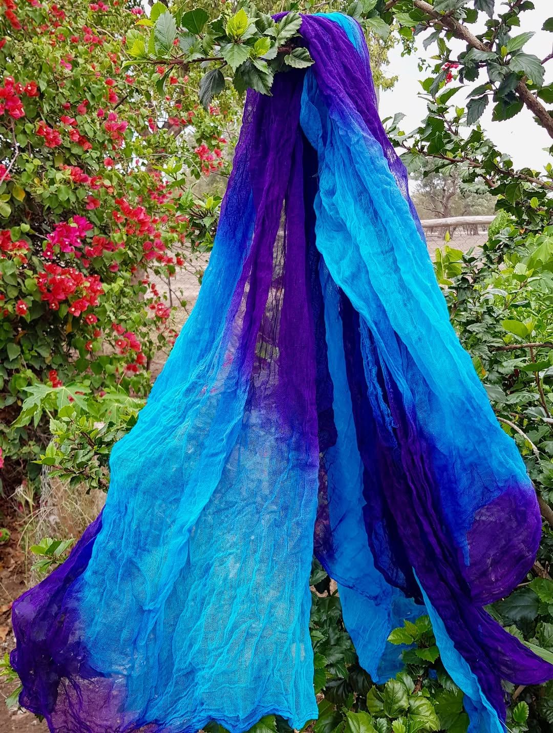 1 x Cotton Muslin Healing power of Colour Scarves BLUES &amp; Purples- PREORDER perfect for healing, wearing and decoration