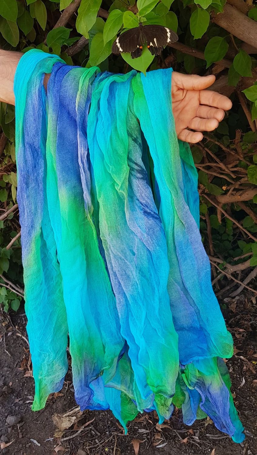 1 x Cotton Muslin Healing power of Colour Scarves BLUES &amp; greens - PREORDER perfect for healing, wearing and decoration