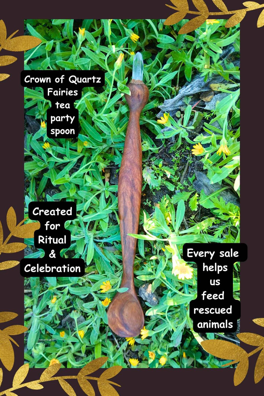 Crown of QUARTZ Fairies Tea Party Spoon hand carved from Mulga